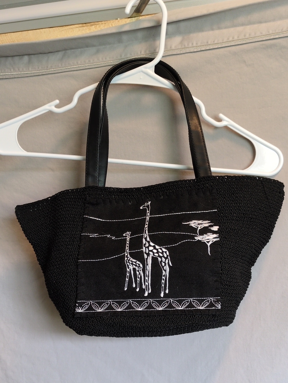 Black Giraffe Embroidered Handbag